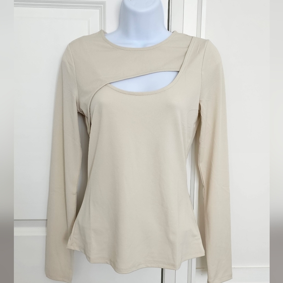Knit Crepe Long Sleeve Top With Front Cutout - Picture 1 of 5